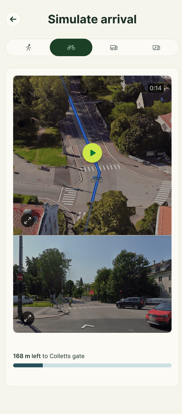 Courier reviewing parking, landmarks, gate access, and backyard entry route on a phone before delivery.