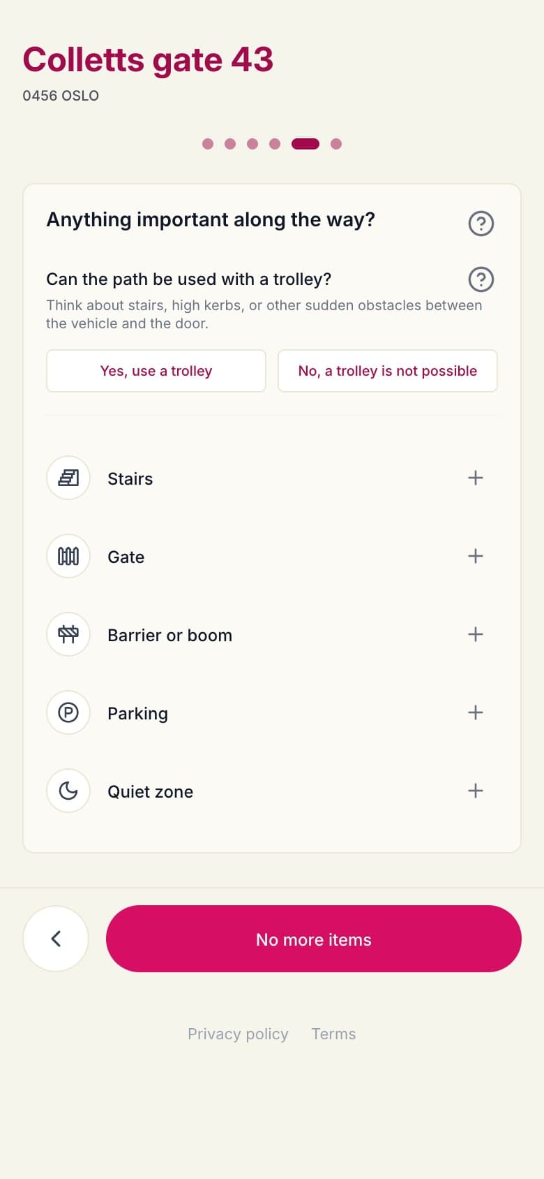 Happypath link on a phone: add stairs, gates, barriers or parking along the way