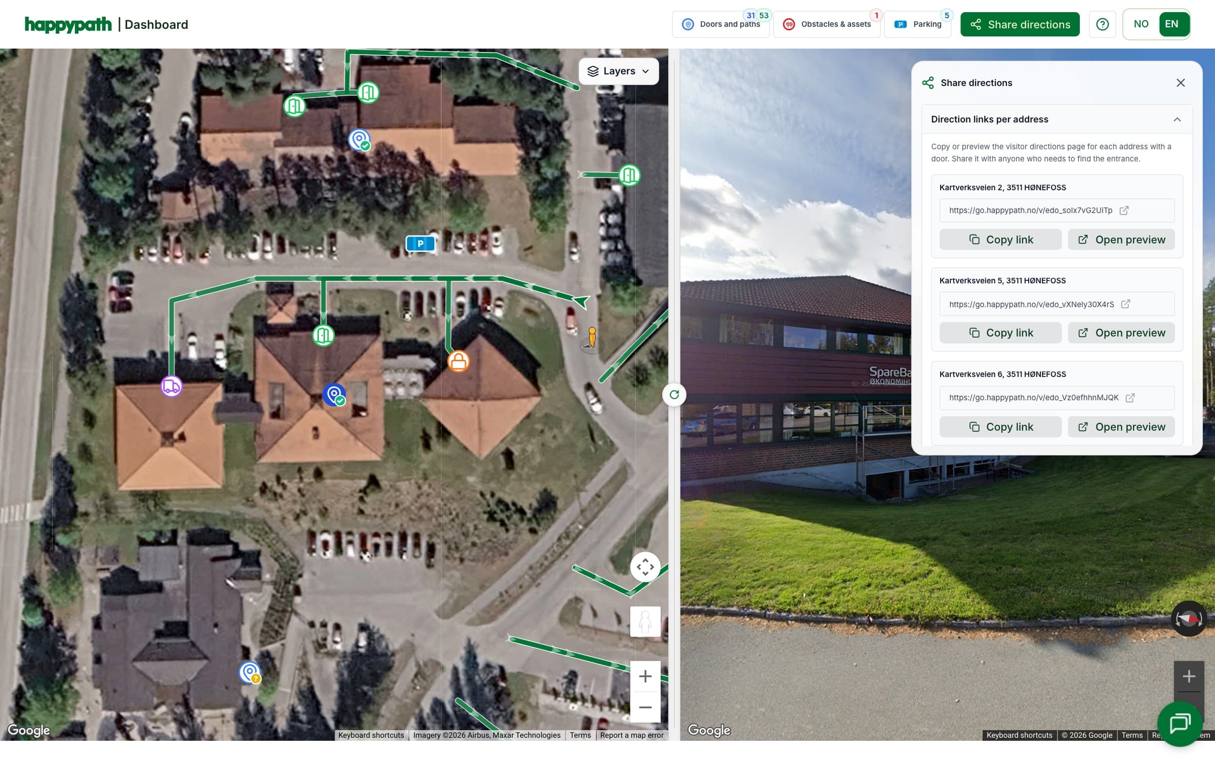 Sharing directions from Happypath Dashboard